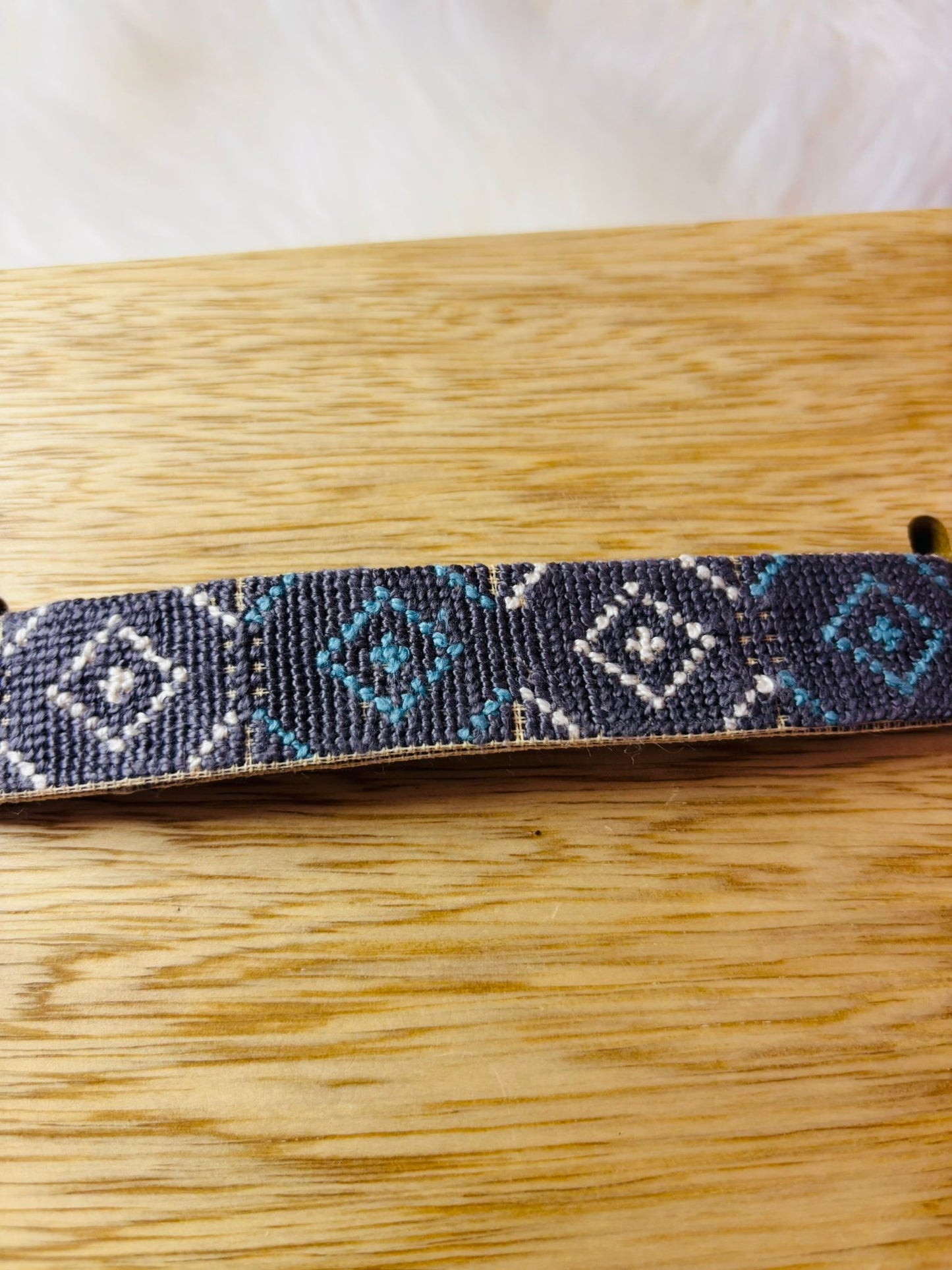 Wooden Box with Embroidered Loop Handle.