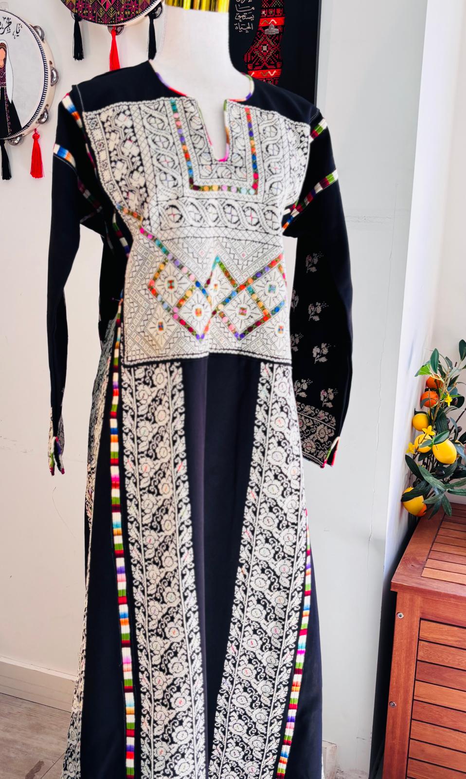 Deerah Collection: Vintage Palestinian Thobe. ( Black Colour with Beige Tatreez).