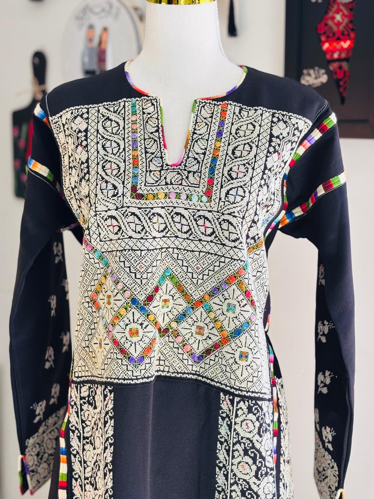 Deerah Collection: Vintage Palestinian Thobe. ( Black Colour with Beige Tatreez).