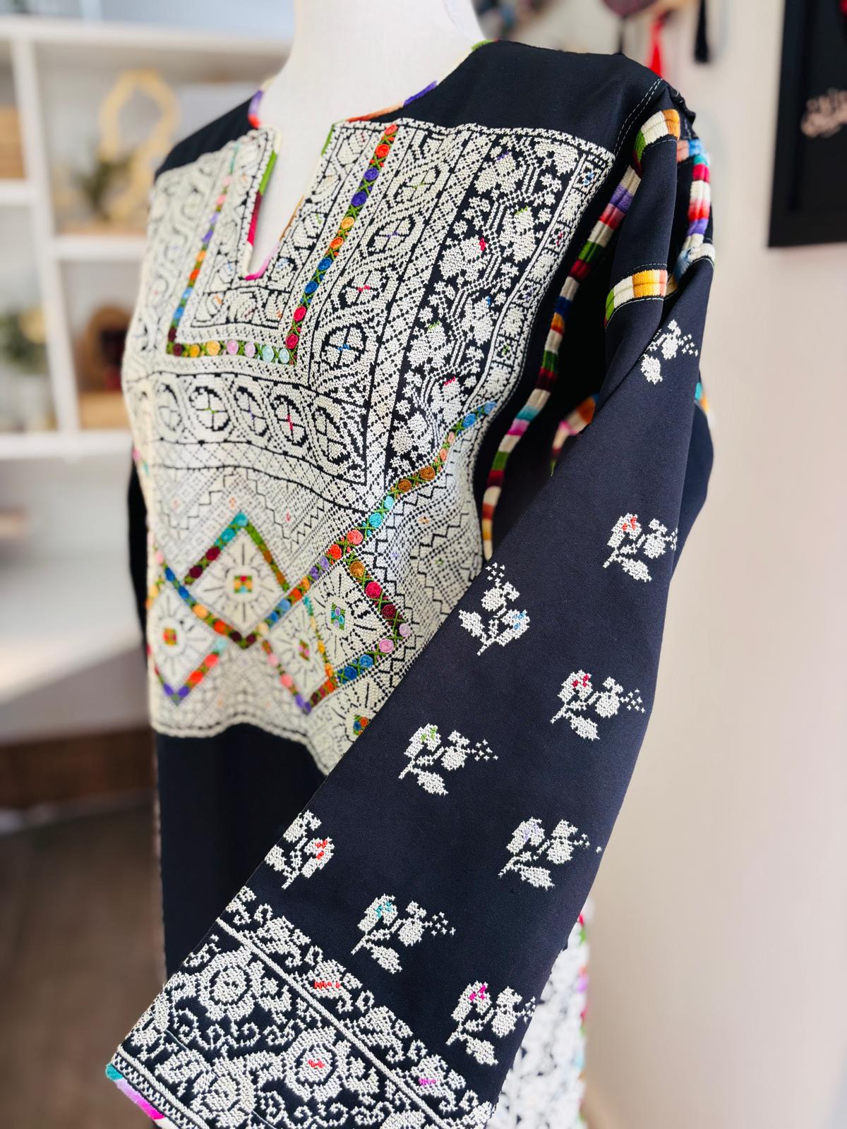 Deerah Collection: Vintage Palestinian Thobe. ( Black Colour with Beige Tatreez).