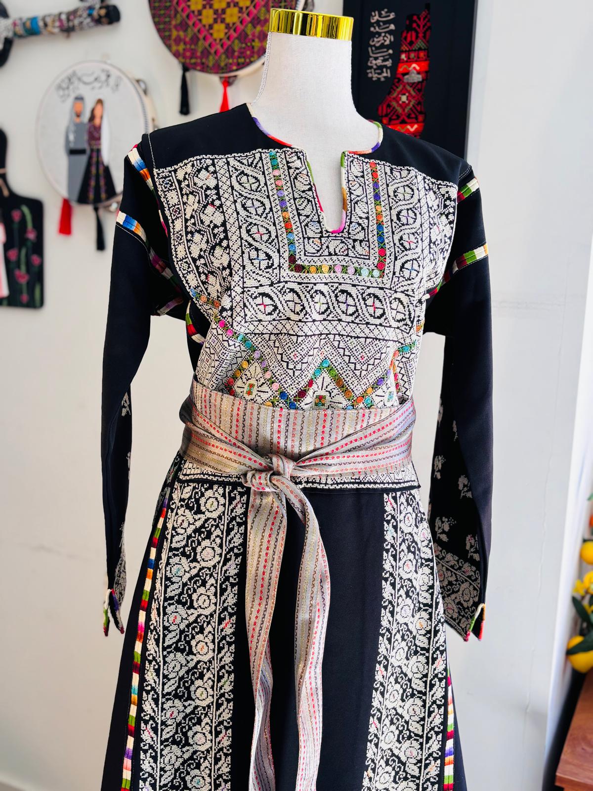 Deerah Collection: Vintage Palestinian Thobe. ( Black Colour with Beige Tatreez).