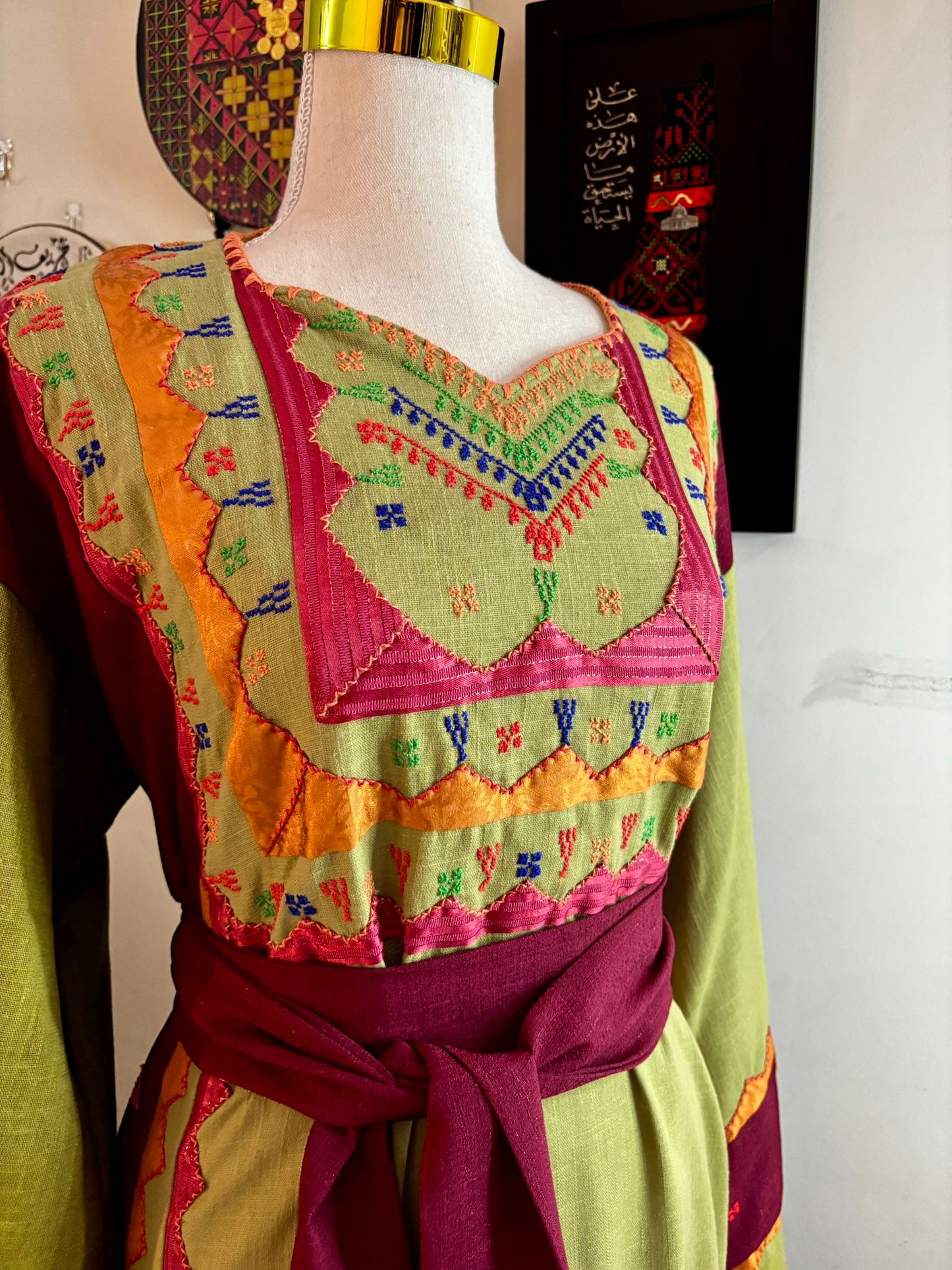 Green Burgandy and Orange Tashreefat  Hand Embroidered Thobe