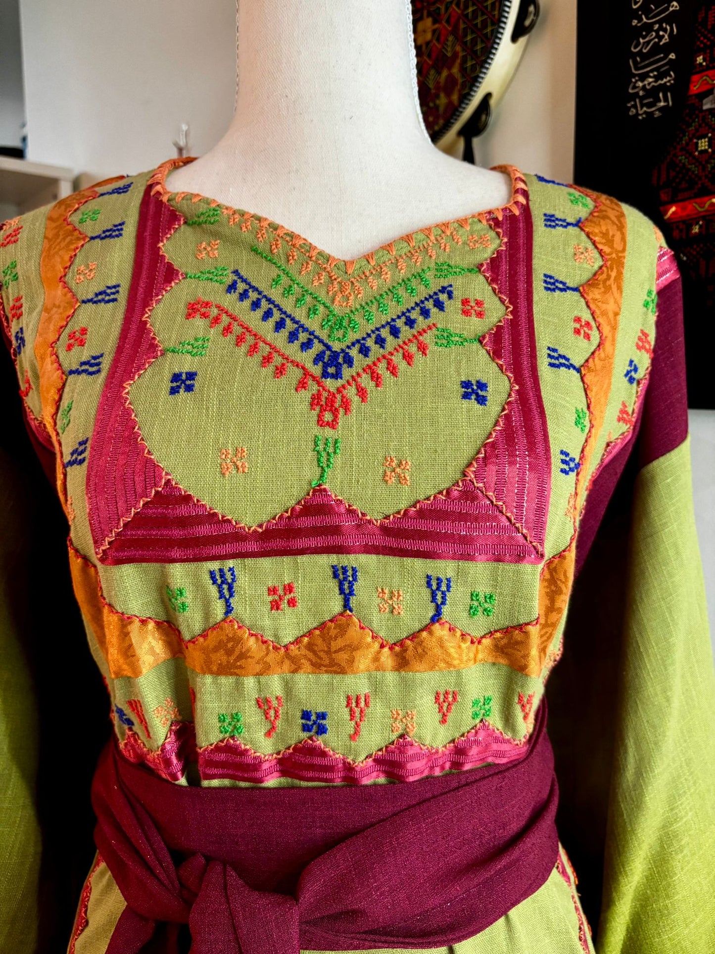Green Burgandy and Orange Tashreefat  Hand Embroidered Thobe