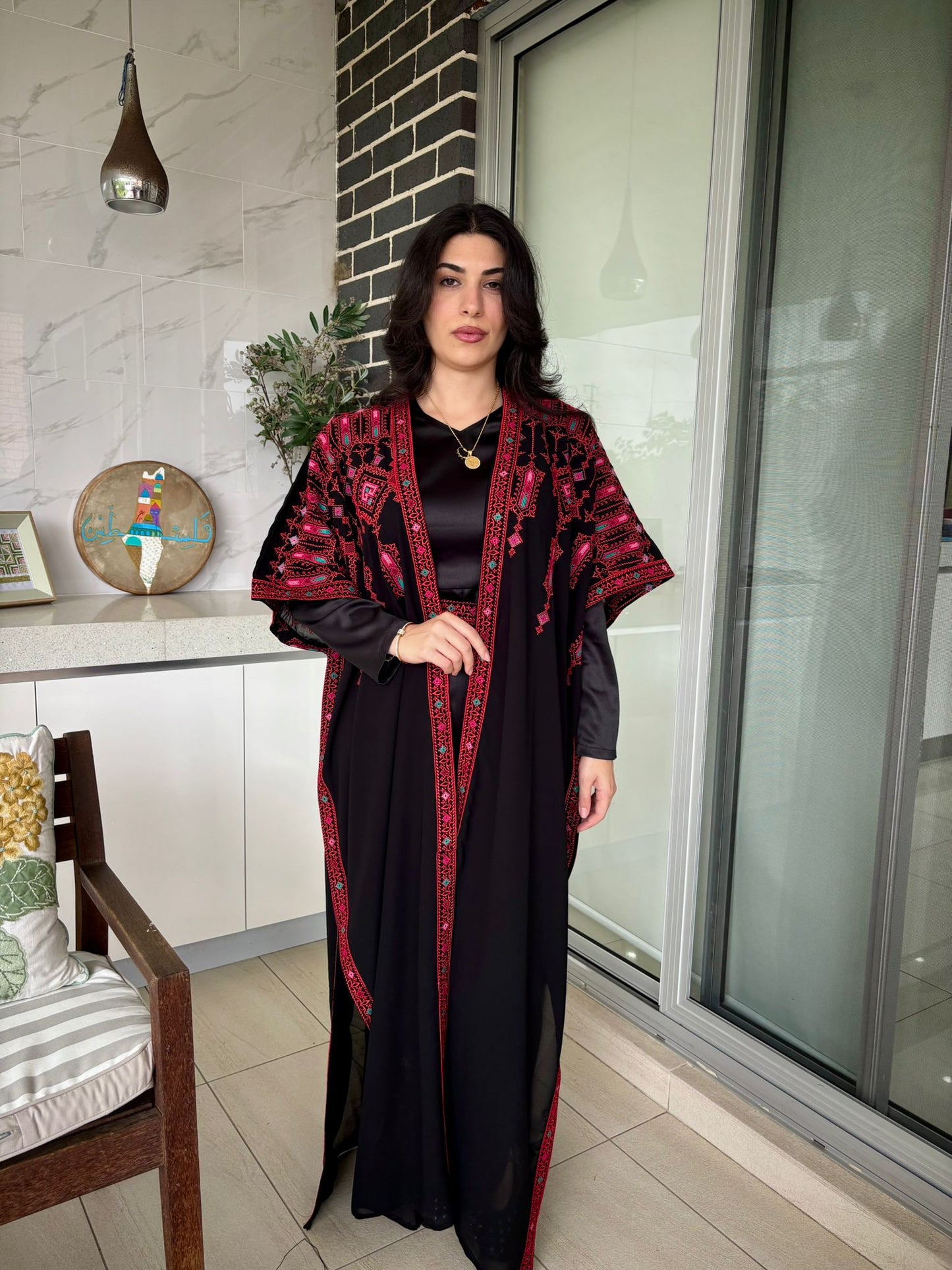 Free-size Red & Black Abaya
