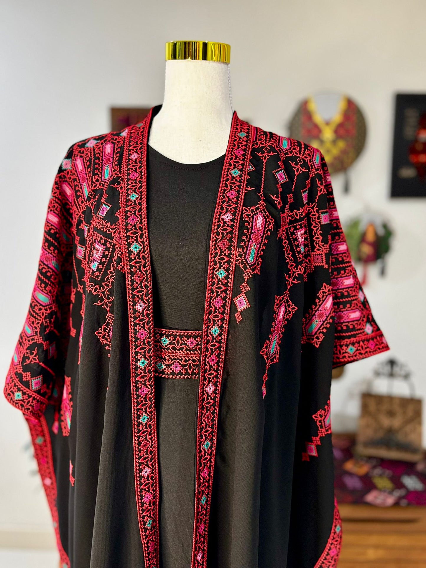 Free-size Red & Black Abaya