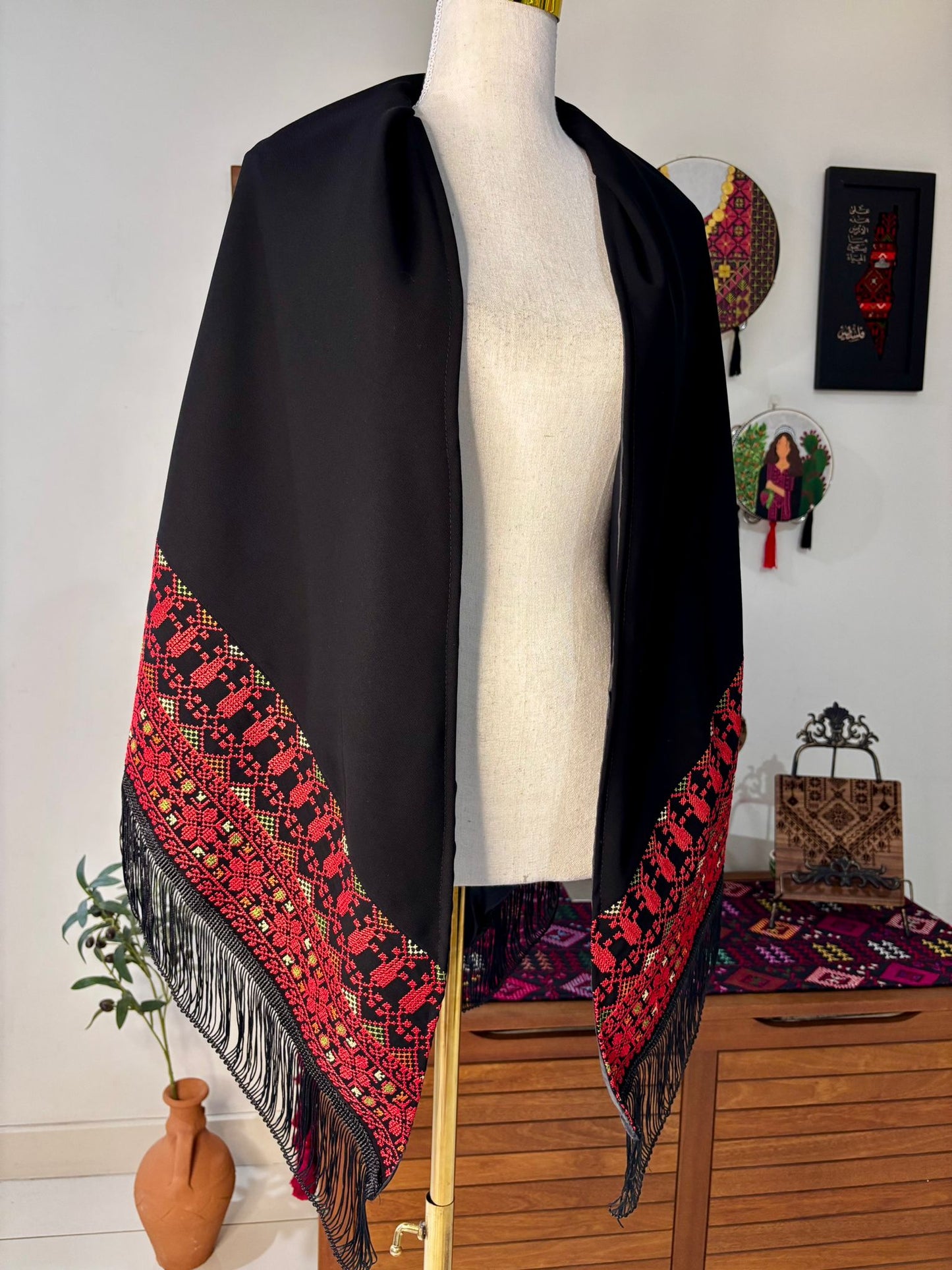 Triangular Machine Embroidery Shawl