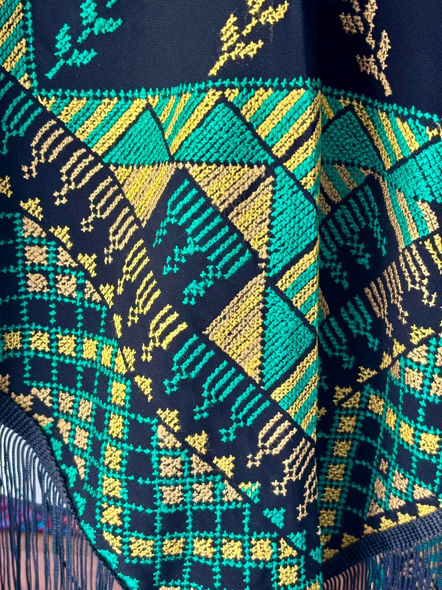 Yellow and Green Embroidered Shawl