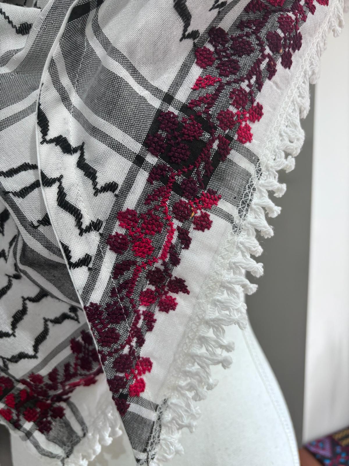 Triangle Keffiyeh with Red  Hand Embroidery