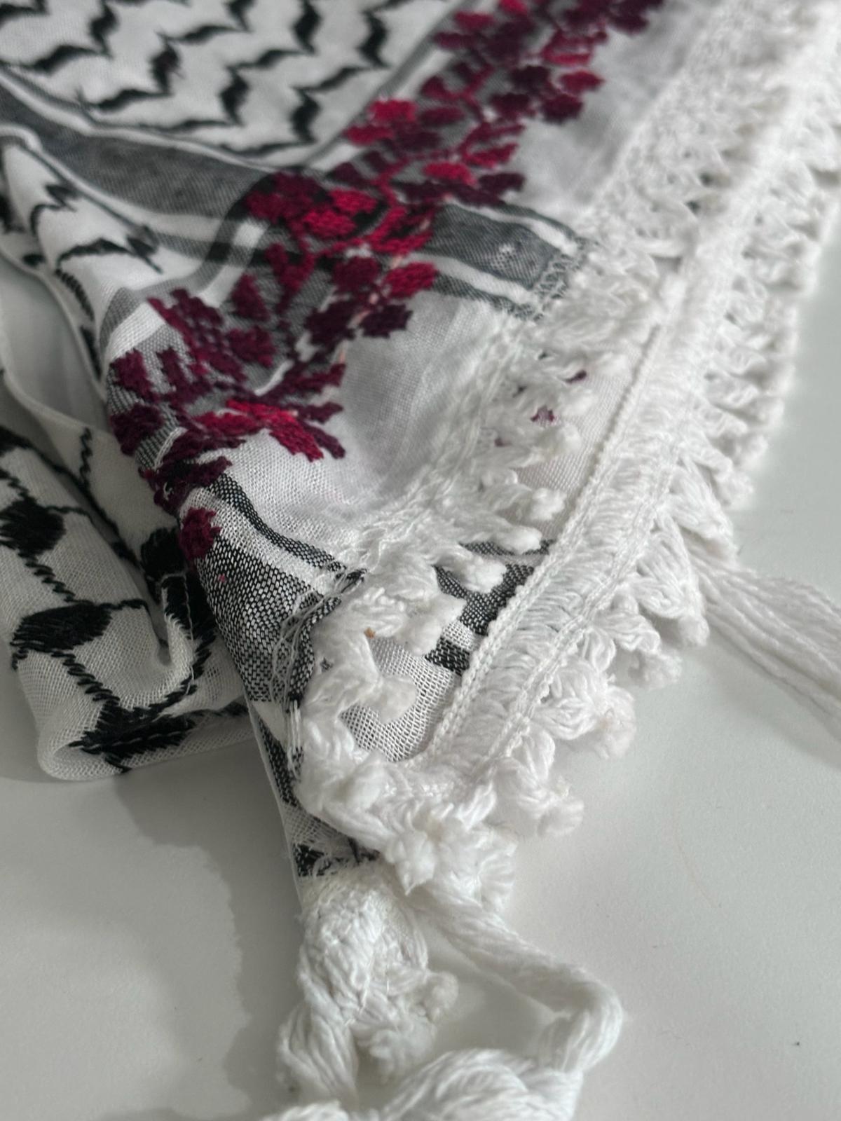 Triangle Keffiyeh with Red  Hand Embroidery