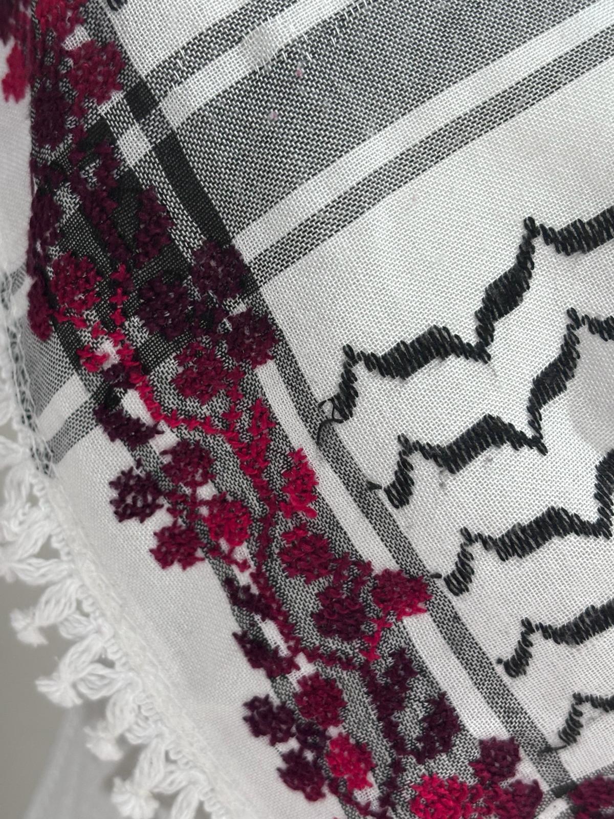 Triangle Keffiyeh with Red  Hand Embroidery