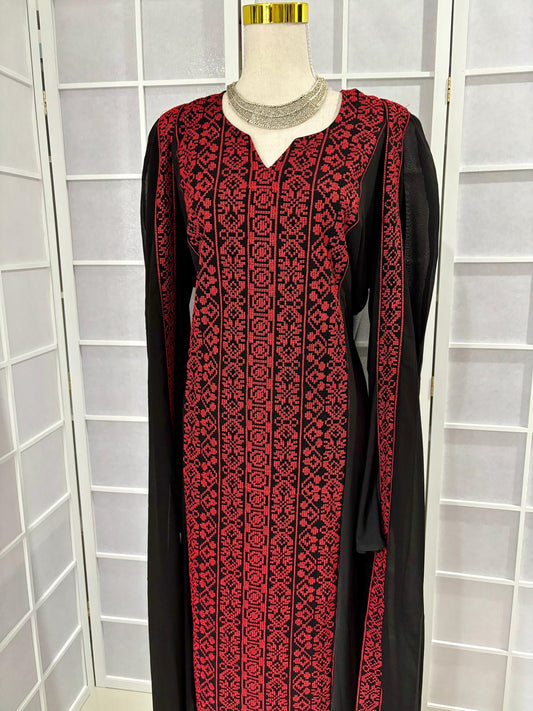 Palestinian Dress with Chiffon Cape