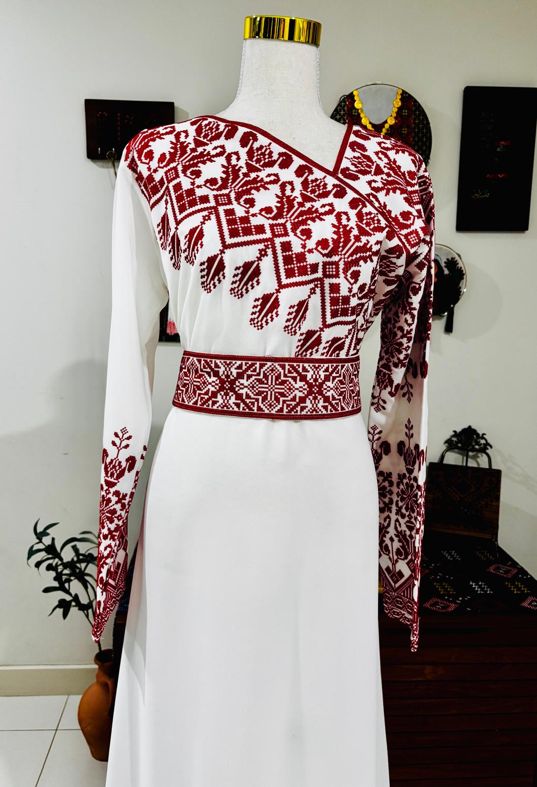 Red and White Palestinian Henna Thobe