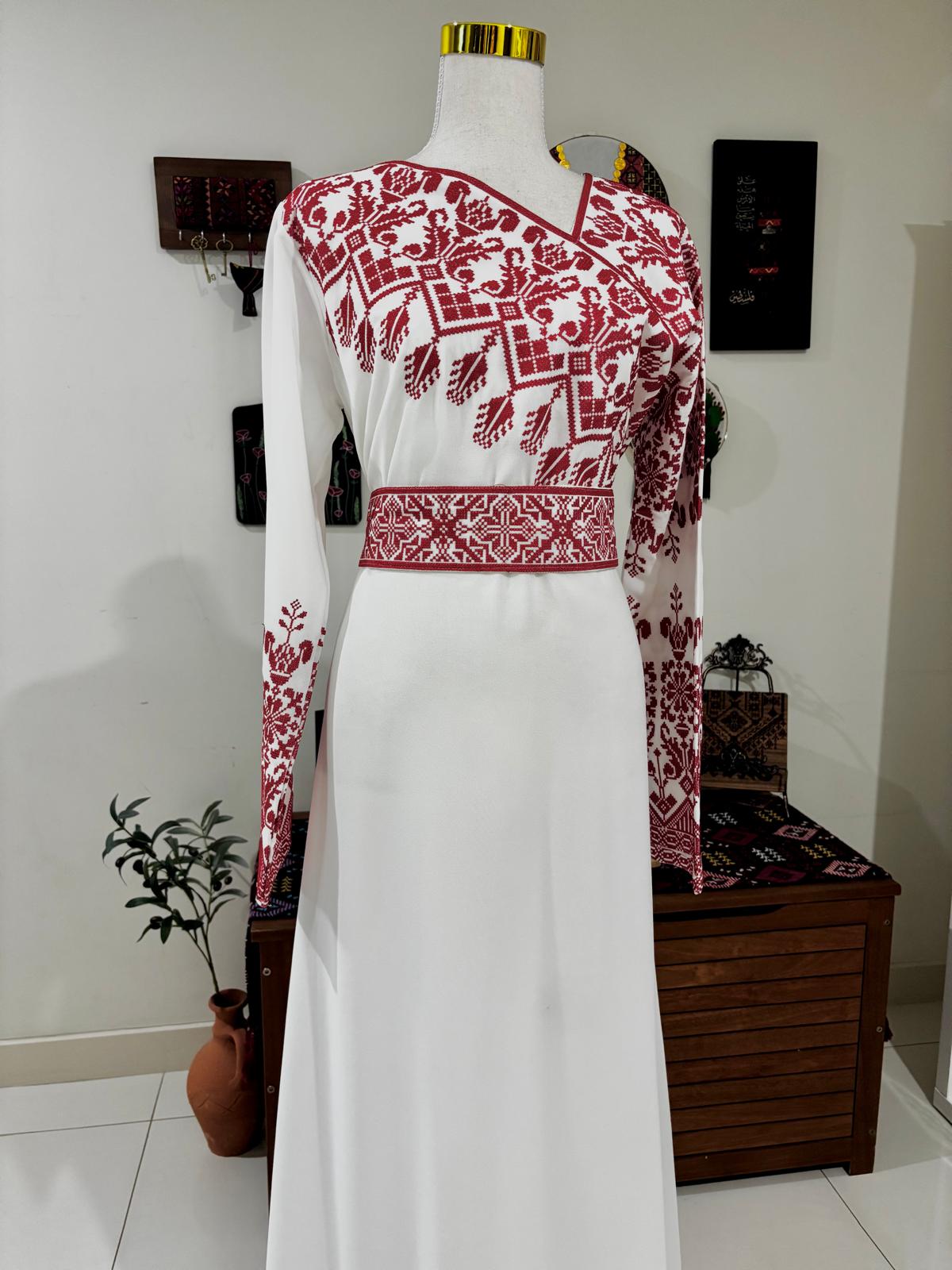 Red and White Palestinian Henna Thobe