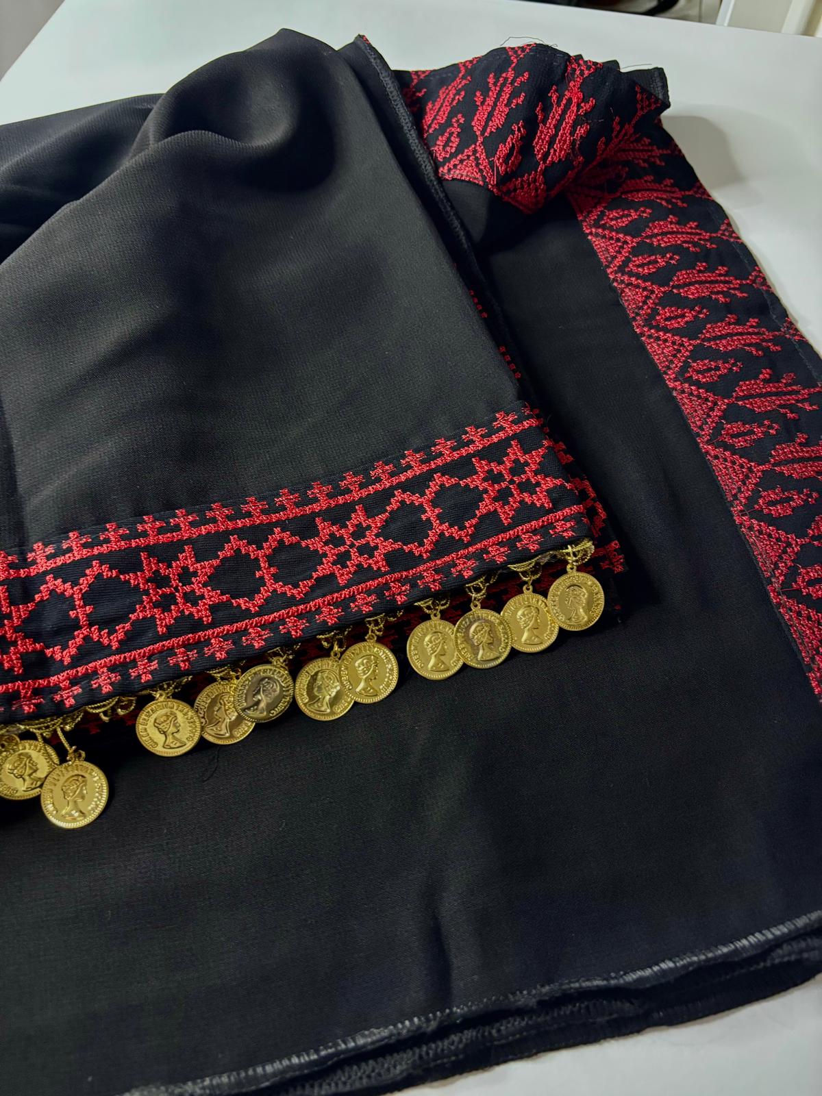 Black veil with red tatreez