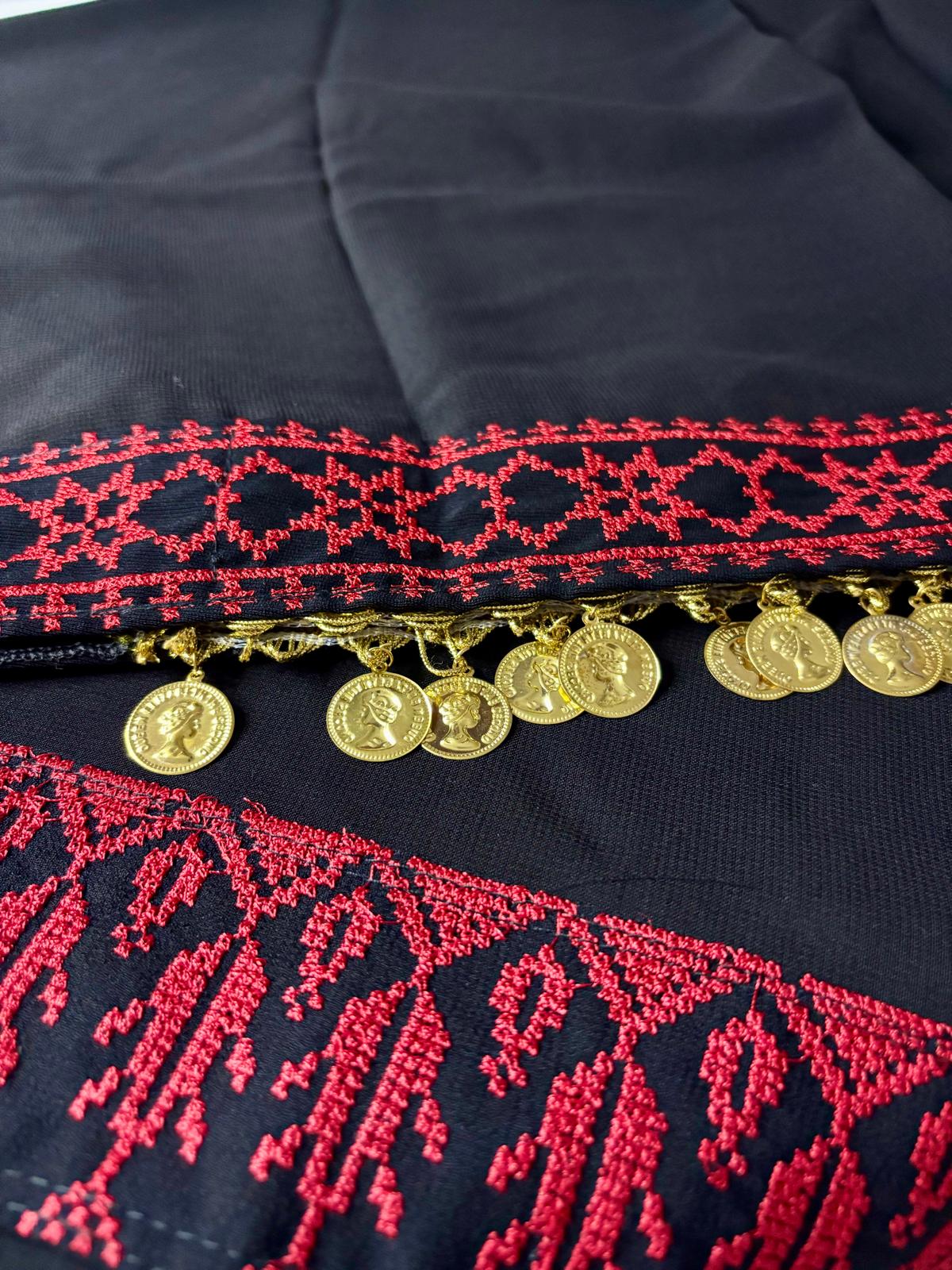 Black veil with red tatreez