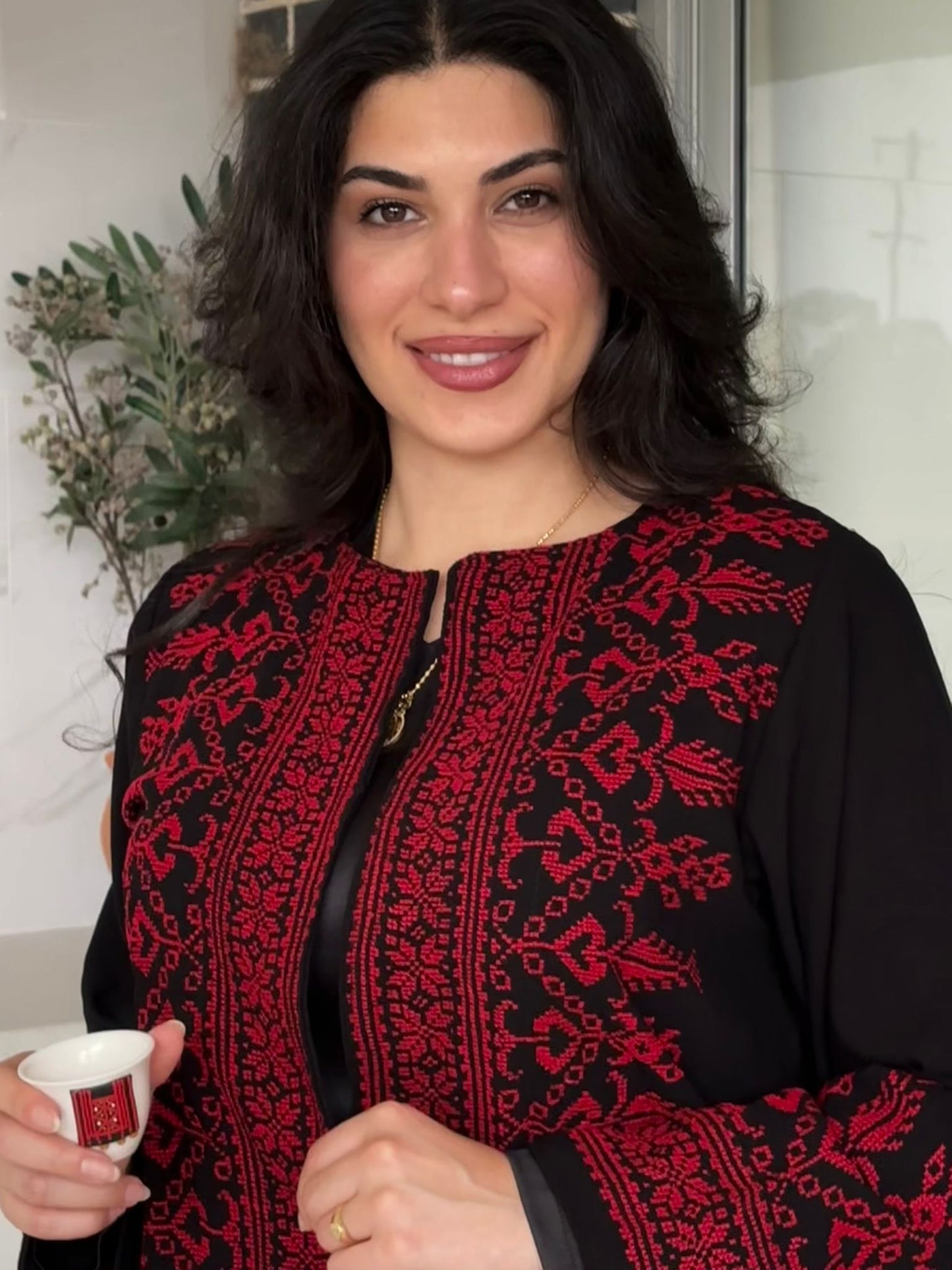 Red Tatreez Cardigan