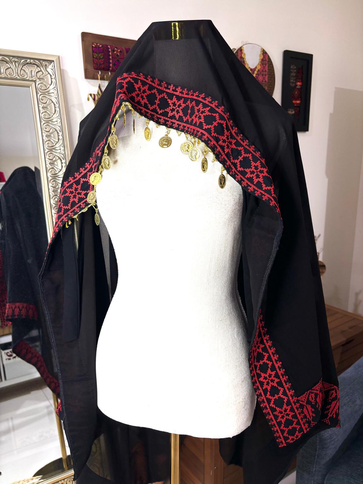 Black veil with red tatreez
