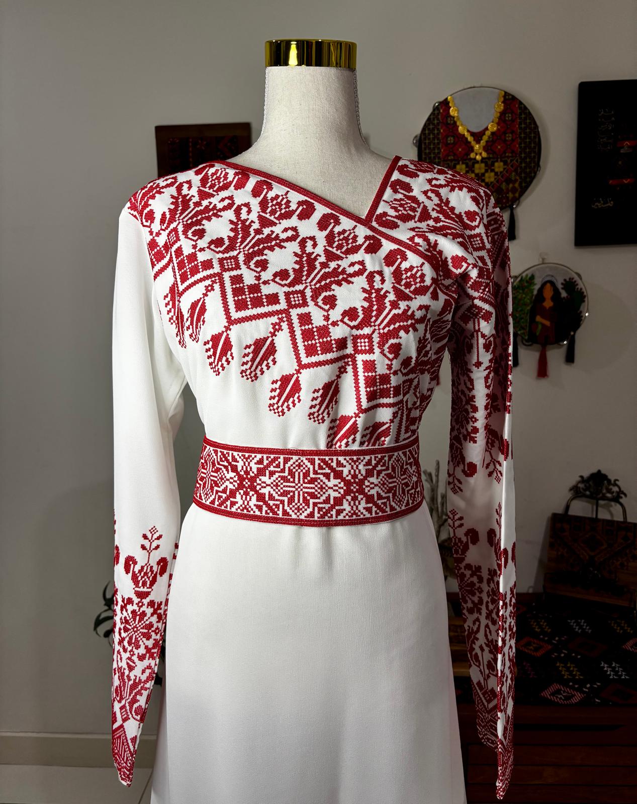 Red and White Palestinian Henna Thobe