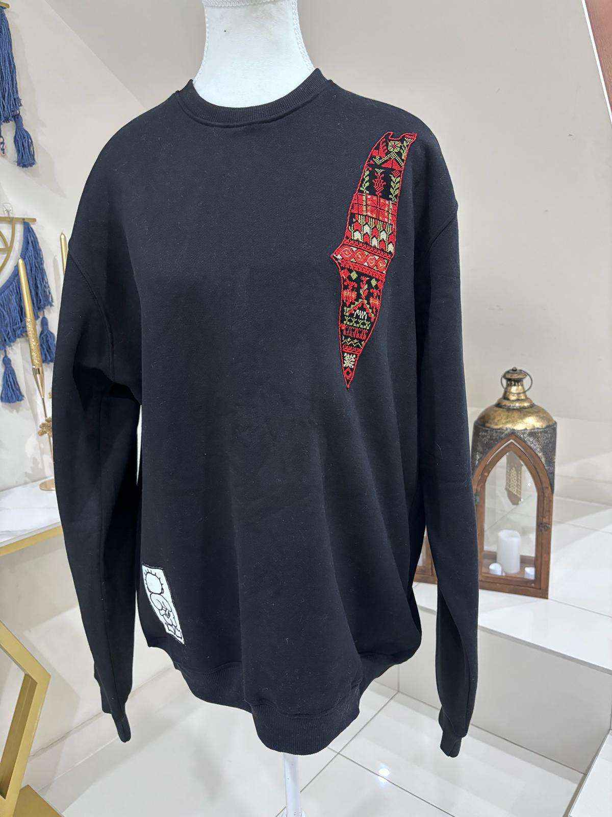 Round Neck Sweatshirt  With Palestine Map Embroidery.