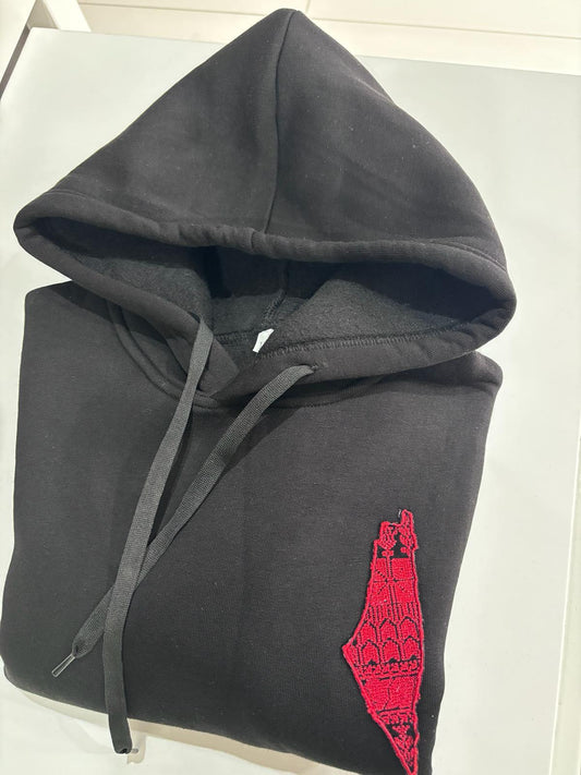 Unisex Black Kids Hoodie With Palestine Map Embroidery (Age: 2-12 years)