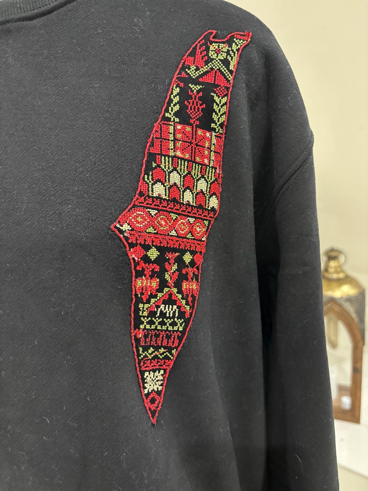 Round Neck Sweatshirt  With Palestine Map Embroidery.