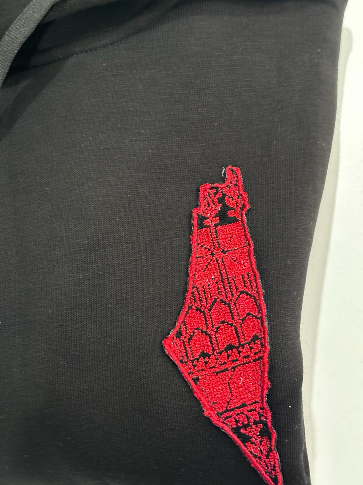 Unisex Black Kids Hoodie With Palestine Map Embroidery (Age: 2-12 years)