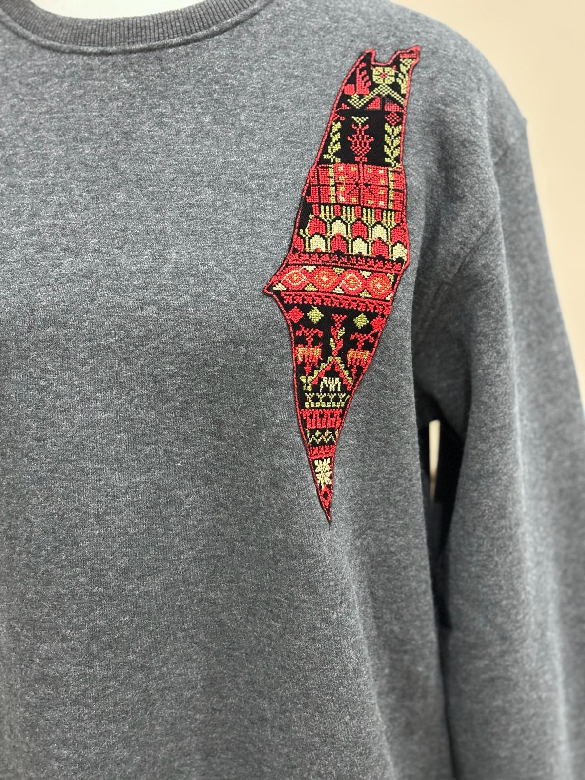 Round Neck Sweatshirt  With Palestine Map Embroidery.