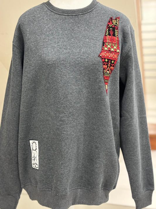 Round Neck Sweatshirt  With Palestine Map Embroidery.