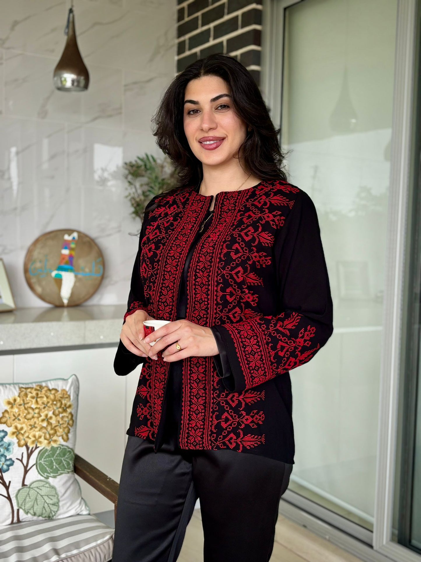 Red Tatreez Cardigan