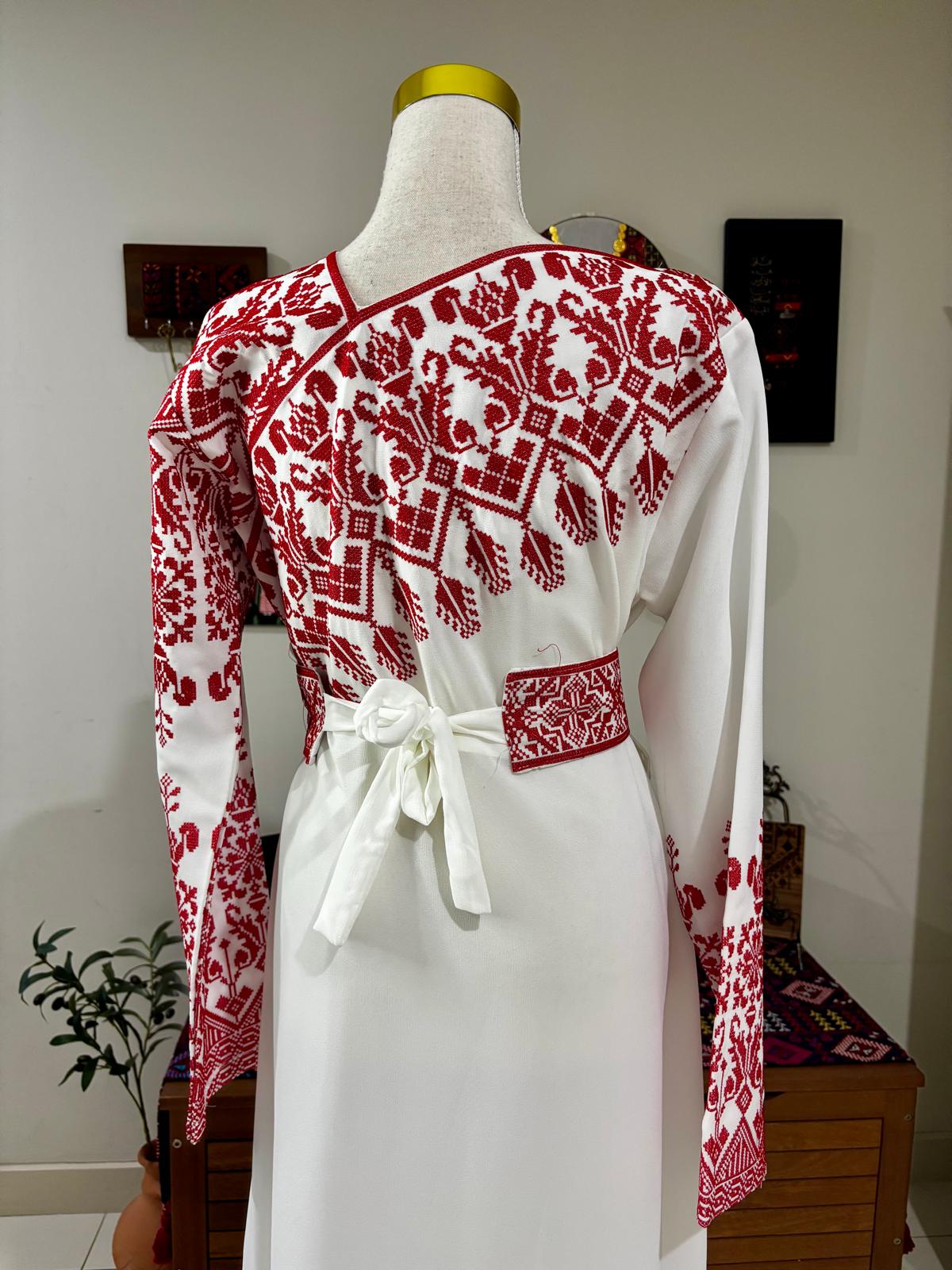 Red and White Palestinian Henna Thobe